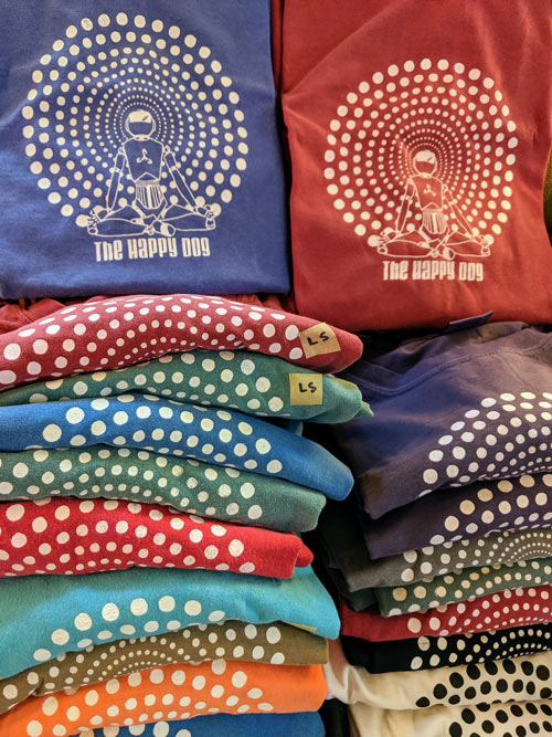 The Happy Dog t-shirts, a rainbow of colors